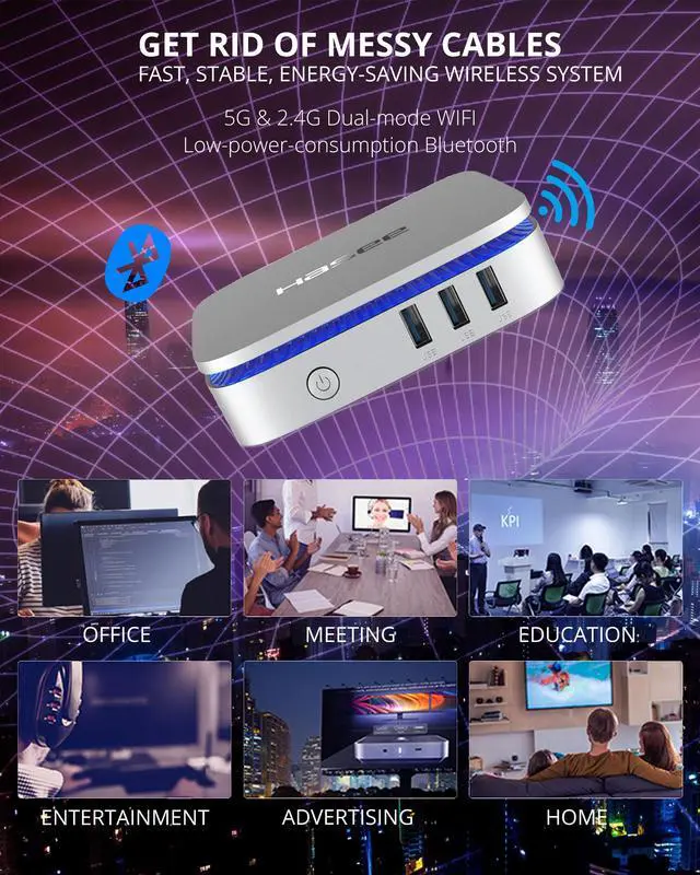 Alt view image 6 of 6 - Hasee M6 (Intel, Dual-Screen 4K, WiFi), Mini PC, Intel Celeron N5095 2.9GHz 4-Core, 8G LPDDR4 RAM, 256G M.2 NVMe PCIe SSD, 2 x HDMI 4K UHD with HDMI Cable, Blue Backlit, 5G Wifi, BT,Win11,Lunar Silver