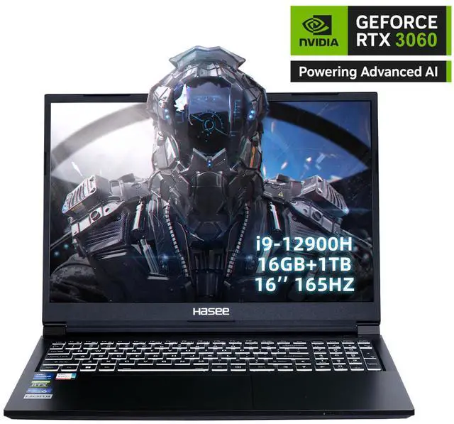 Main image of Hasee T8 (16'', i9-12900H, RTX3060), Gaming Laptop, i9-12900H 5.0GHz, 16G DDR4 RAM, 1T NVMe PCIe4.0 SSD, RTX3060 6G GDDR6, 16'' 2.5K 165Hz IPS Display, RGB KB, WiFi 6, BT 5.2, Win 11, Obsidian Black