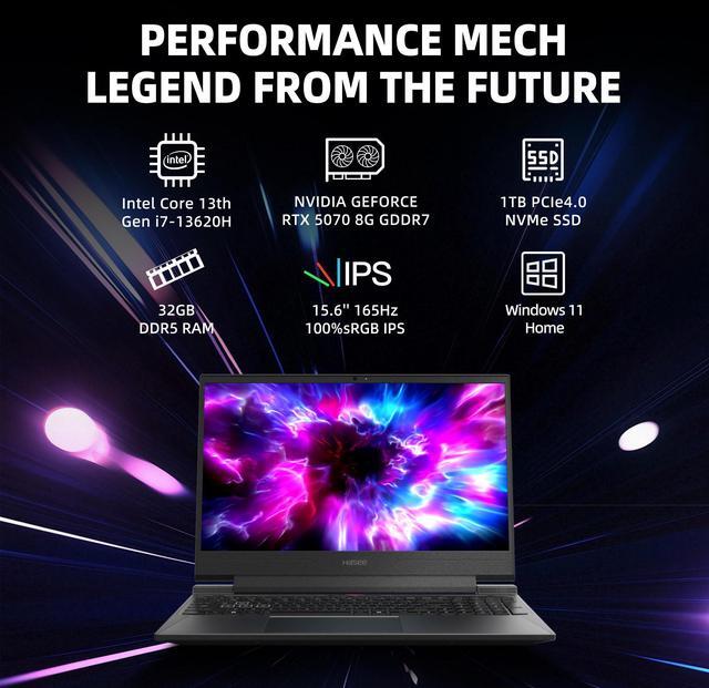 Alt view image 4 of 6 - Hasee S8 (15.6'', i7-13620H, RTX5070), Gaming Laptop, RTX5070 8G GDDR7, i7-13620H 4.9GHz, 32G DDR5 RAM, 1TB NVMe PCIe4.0 SSD, 15.6'' 165Hz IPS Display, Backlit KB, WF6,BT5.4, Win11, Desert Black