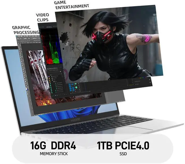 Alt view image 6 of 7 - Hasee X5-15.6 Gaming laptop 13th Gen Intel core i7 13620H (4.9GHz), 16G LPDDR5 RAM, 1TB PCIe4.0 SSD, Backlit KB, WIFI6, BT5.2, Windows 11, Silvery