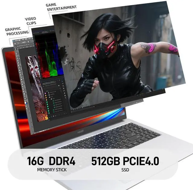 Alt view image 6 of 7 - Hasee X6-16.0 Gaming laptop Intel core i5-12450H (4.4GHz), 16G DDR4 RAM, 512G PCIe4.0 SSD, Backlit KB, privacy-protected camera, Windows 11, WIFI6, BT5.2, Silvery
