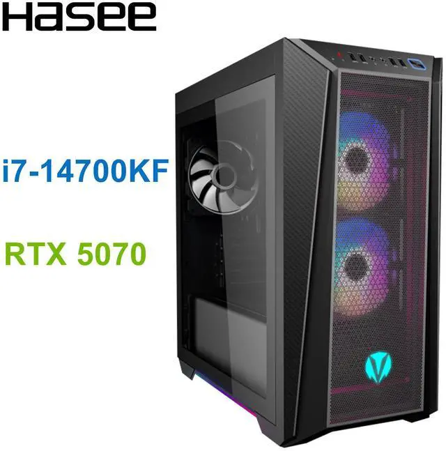 Alt view image 2 of 7 - Hasee P77K Gaming Desktop PC - Win11 - Intel Core i7-14700KF(beat AMD Ryzen 7 9700X) - NVIDIA GeForce RTX 5070 12GB GDDR7 - DLSS 4 - 32GB DDR5 RAM - 1TB M.2 NVMe SSD-Sea View Room-WiFi6E BT5.3