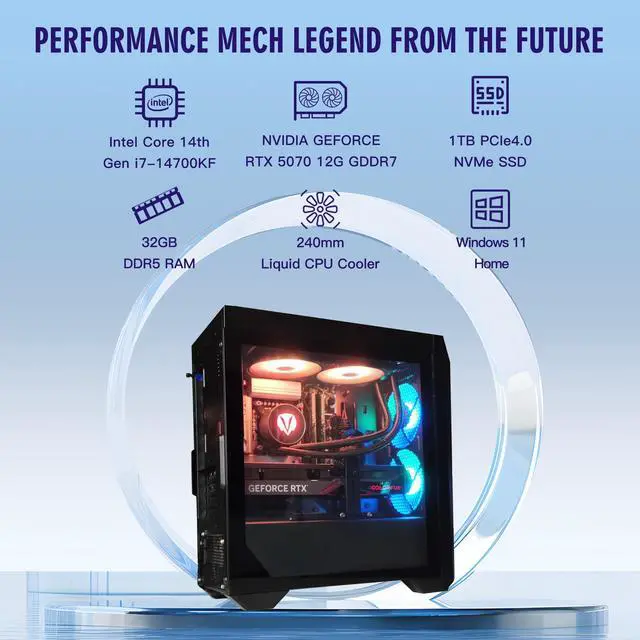 Alt view image 5 of 7 - Hasee P77K Gaming Desktop PC - Win11 - Intel Core i7-14700KF(beat AMD Ryzen 7 9700X) - NVIDIA GeForce RTX 5070 12GB GDDR7 - DLSS 4 - 32GB DDR5 RAM - 1TB M.2 NVMe SSD-Sea View Room-WiFi6E BT5.3