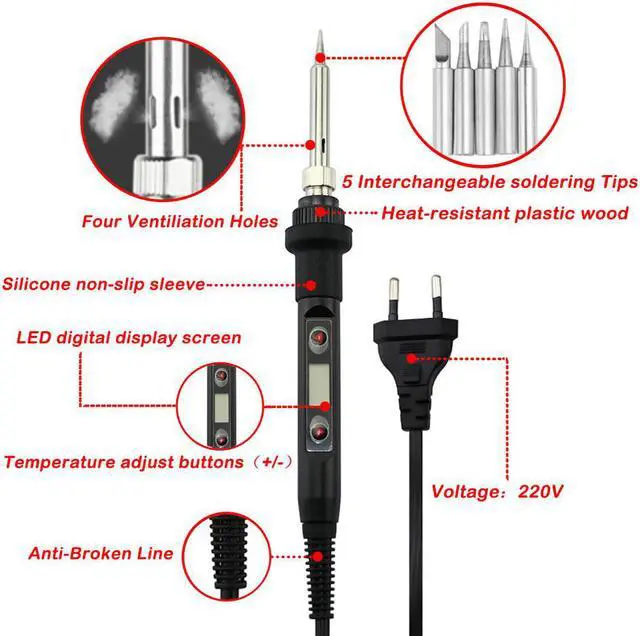 Alt view image 2 of 7 - 80W Soldering Iron Set With Adjustable Temperature 220V/110V With LCD Digital Display Welding Tool Set