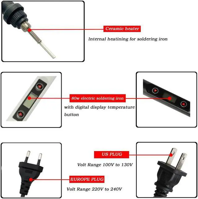 Alt view image 3 of 7 - 80W Soldering Iron Set With Adjustable Temperature 220V/110V With LCD Digital Display Welding Tool Set