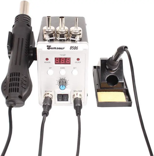 Alt view image 5 of 6 - Solder Station 8586 2in1 Electric Soldering Irons Hot Air Gun SMD Rework Soldering Desoldering Welding Machine Repair Tool Kit