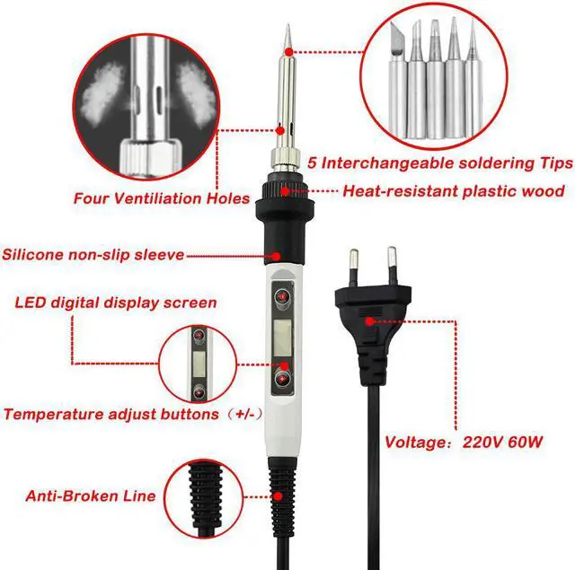 Alt view image 2 of 7 - 80W Adjustable Temperature LCD Digital Electric Soldering Iron 110V 220V Multifunctional Welding Repair Tool
