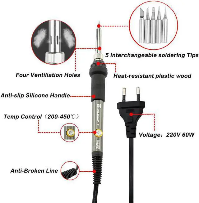 Alt view image 2 of 7 - 80W Soldering Iron Adjustable Temperature Electric Iron Digital Display Welding Rework Repair Tool Lead-free 220V Solder Station