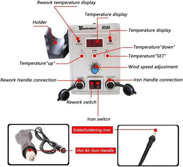 Alt view image 2 of 7 - 8586 Electric Hot Air Soldering Station 700W Rework Hot Air Gun For Welding Repair