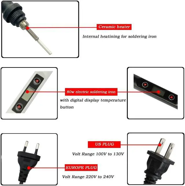 Alt view image 3 of 7 - 80W Soldering Iron Adjustable Temperature Electric Iron LCD Digital Display Welding Repair Lead-free 220V / 110V Solder Station