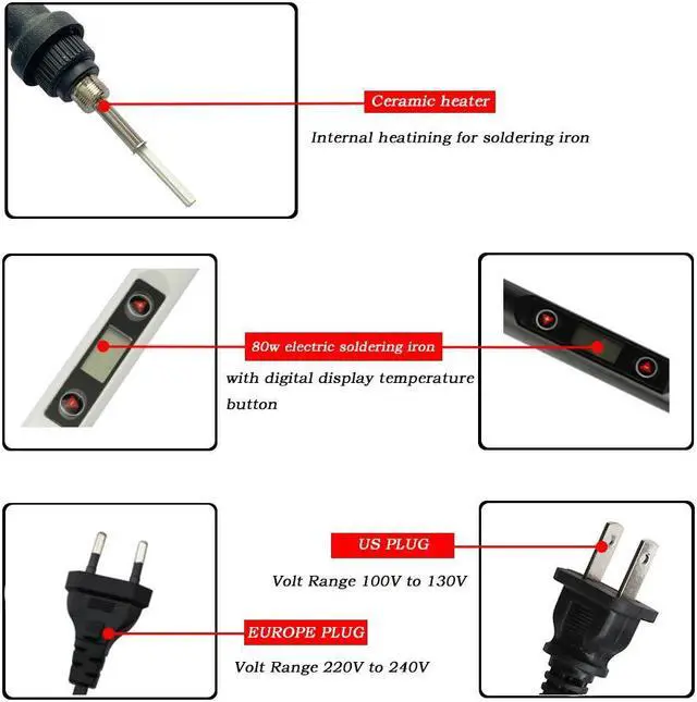 Alt view image 2 of 5 - 80W Soldering Iron Adjustable Temperature Electric Iron LCD Digital Display Welding Repair Lead-free 220V / 110V Solder Station Black
