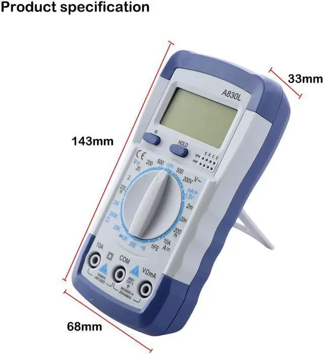 Alt view image 3 of 6 - A830L Tester multimeter Voltage Diode Freguency Multitester Handheld Volt digital multimeter profesional Test Current Ohmmeter