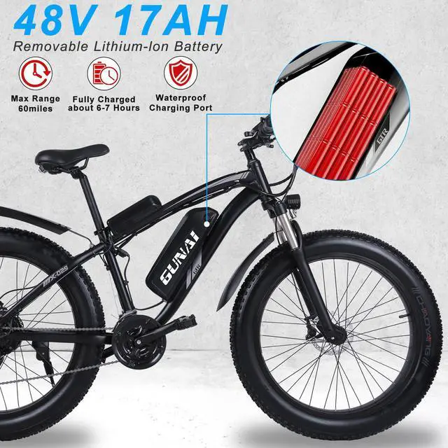 Alt view image 6 of 7 - GUNAI MX02S 1000W 26 Fat Tire Electric Bike with 48V 17Ah Removable Battery