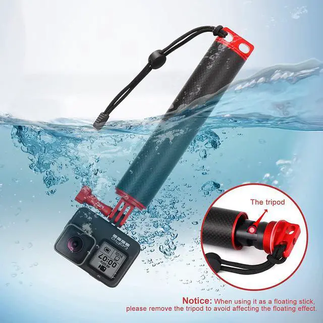 Alt view image 6 of 6 - HSU Waterproof Floating Carbon Fiber Hand Grip Compatible with GoPro Hero 10 Black/Hero 9 Black, Handle Mount for Hero 8/7/6/5/4/ AKASO Campark Osmo Action Camera/Xiao Yi Action Camera