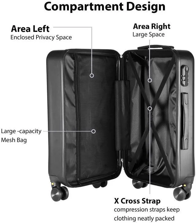 Alt view image 7 of 7 - SKYTREE Hardshell Luggage Set 3-Piece (20in 24in 28in) with TSA Lock and 360° Silent Spinner Wheels, Lightweight ABS Carry-On & Checked Bags - Black Travel Suitcase