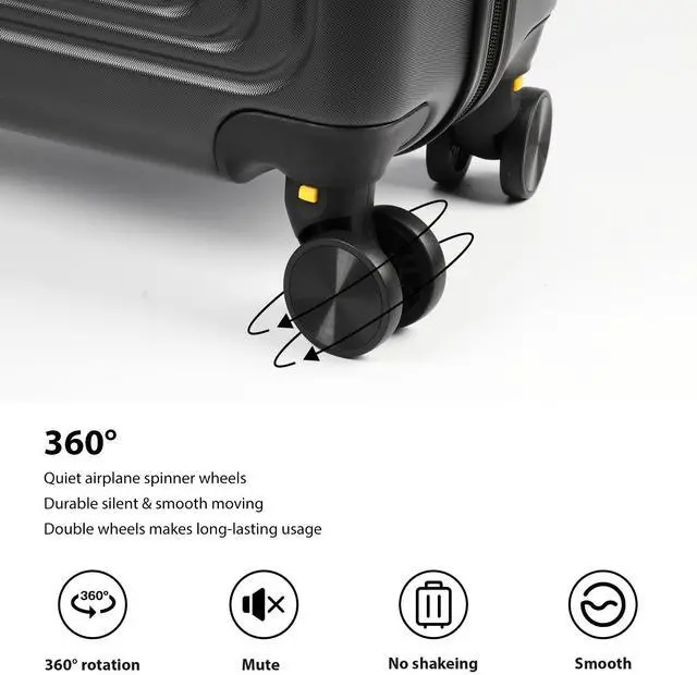 Alt view image 5 of 7 - SKYTREE Hardshell Luggage Set 3-Piece (20in 24in 28in) with TSA Lock and 360° Silent Spinner Wheels, Lightweight ABS Carry-On & Checked Bags - Black Travel Suitcase