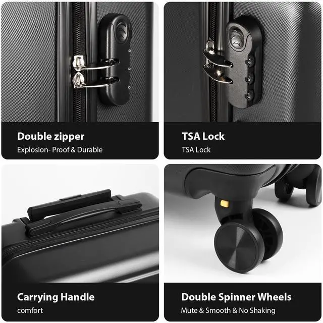 Alt view image 6 of 7 - SKYTREE Hardshell Luggage Set 3-Piece (20in 24in 28in) with TSA Lock and 360° Silent Spinner Wheels, Lightweight ABS Carry-On & Checked Bags - Black Travel Suitcase