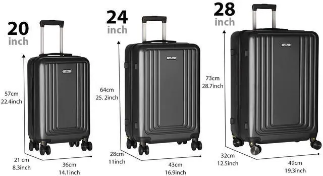 Alt view image 2 of 7 - SKYTREE Hardshell Luggage Set 3-Piece (20in 24in 28in) with TSA Lock and 360° Silent Spinner Wheels, Lightweight ABS Carry-On & Checked Bags - Black Travel Suitcase