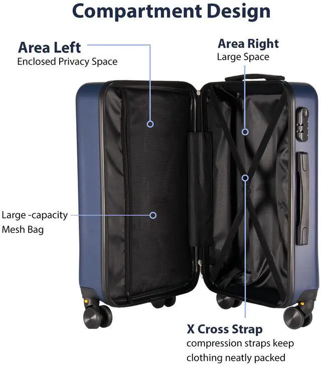 Alt view image 7 of 7 - SKYTREE Hardshell Luggage Set 3-Piece (20in 24in 28in) with TSA Lock and 360° Silent Spinner Wheels, Lightweight ABS Carry-On & Checked Bags - Dark Blue Travel Suitcase