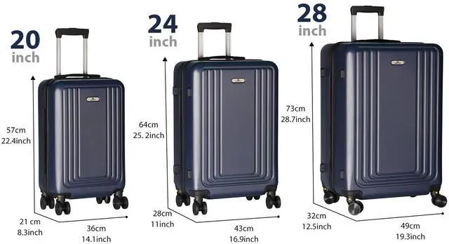 Alt view image 2 of 7 - SKYTREE Hardshell Luggage Set 3-Piece (20in 24in 28in) with TSA Lock and 360° Silent Spinner Wheels, Lightweight ABS Carry-On & Checked Bags - Dark Blue Travel Suitcase