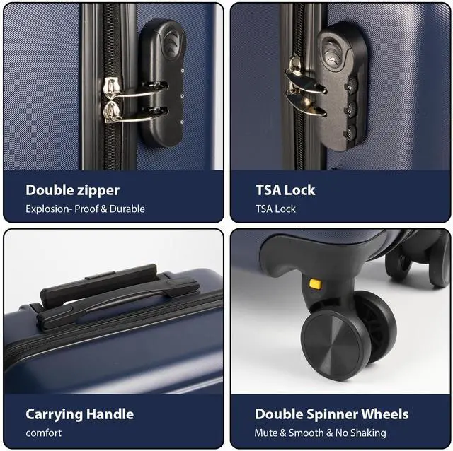 Alt view image 5 of 7 - SKYTREE Hardshell Luggage Set 3-Piece (20in 24in 28in) with TSA Lock and 360° Silent Spinner Wheels, Lightweight ABS Carry-On & Checked Bags - Dark Blue Travel Suitcase