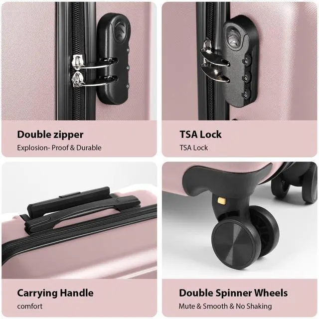 Alt view image 7 of 7 - SKYTREE Hardshell Luggage Set 3-Piece (20in 24in 28in) with TSA Lock and 360° Silent Spinner Wheels, Lightweight ABS Carry-On & Checked Bags - Pink Travel Suitcase
