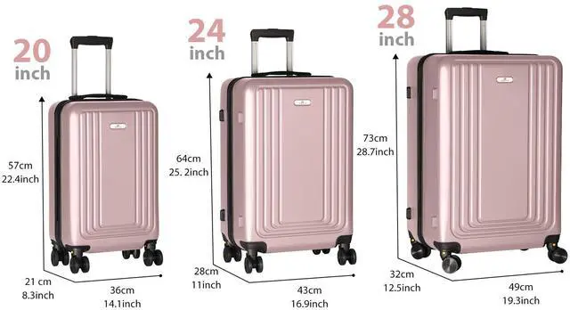 Alt view image 2 of 7 - SKYTREE Hardshell Luggage Set 3-Piece (20in 24in 28in) with TSA Lock and 360° Silent Spinner Wheels, Lightweight ABS Carry-On & Checked Bags - Pink Travel Suitcase
