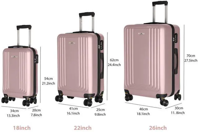 Alt view image 3 of 7 - SKYTREE Luggage 3 Piece Set, ABS Hardshell Suitcase Set With Scratch-Resistant Surface, Four Multi-directional Wheels, Light weight Carry On, 18in22in26in