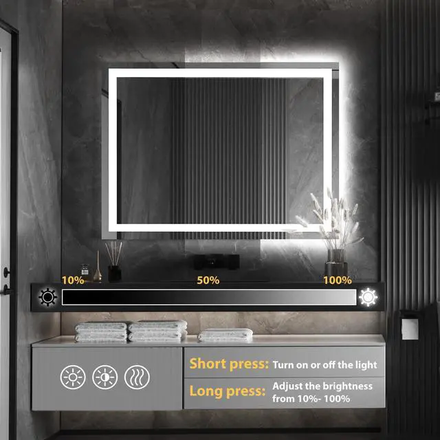 Main image of SKYTREE LED Bathroom Mirror With Lights, 48×36 Inch, Wall Vanity LED Mirror Tempered Glass Stepless Dimmable, Double Front And Back Light, Anti-Fog, Memory Smart Mirror For Bathroom