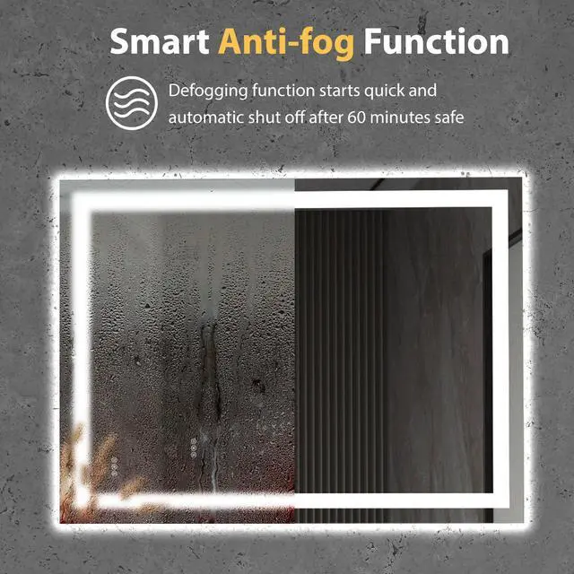 Alt view image 3 of 7 - SKYTREE LED Bathroom Mirror With Lights, 48×36 Inch, Wall Vanity LED Mirror Tempered Glass Stepless Dimmable, Double Front And Back Light, Anti-Fog, Memory Smart Mirror For Bathroom