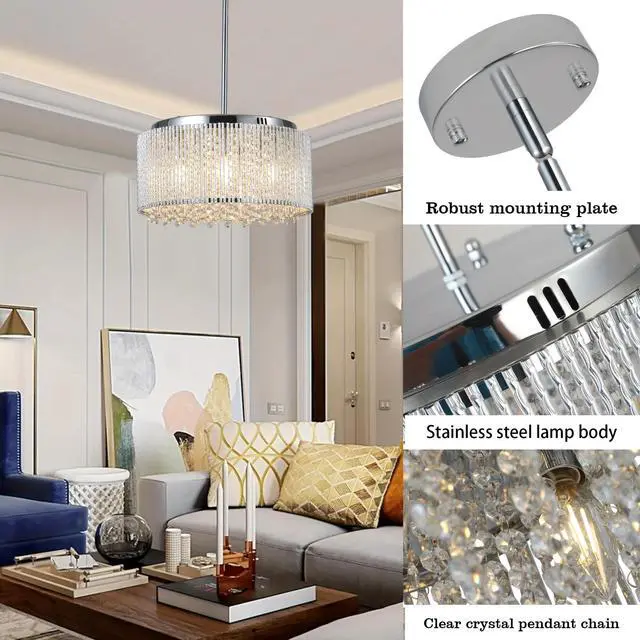 Alt view image 3 of 7 - SKYTREE Modern Crystal Chandeliers, Living Room Dining Room Round Luxury Decorative Crystal Lights, Luxury Home Decor Light Fixture