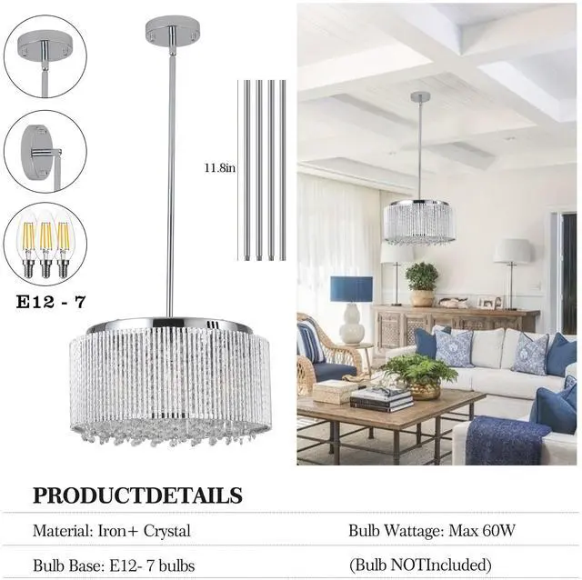 Alt view image 6 of 7 - SKYTREE Modern Crystal Chandeliers, Living Room Dining Room Round Luxury Decorative Crystal Lights, Luxury Home Decor Light Fixture