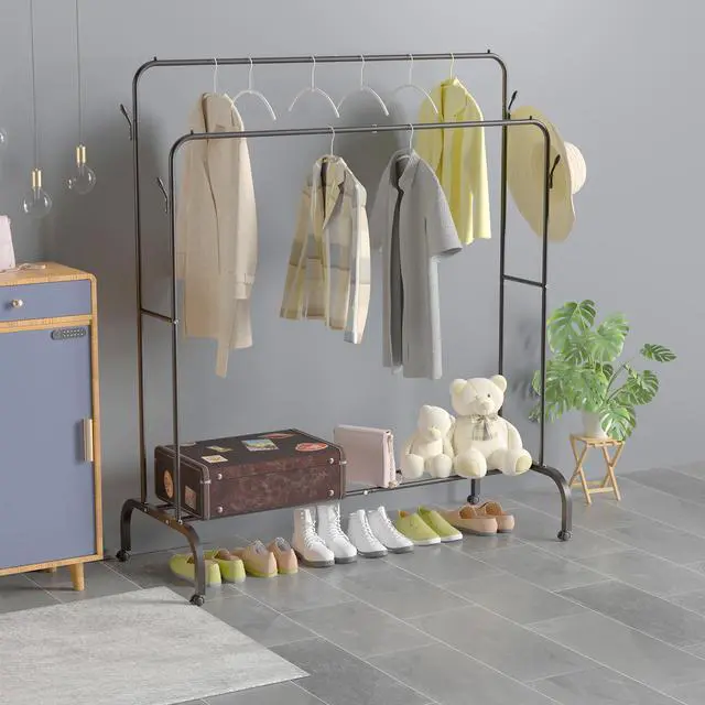 Alt view image 7 of 7 - SKYTREE Heavy-Duty Closet Organizer Durable Design with Two Tiered Hangers Suitable for Various Apparel Styles.(Length 51inch, Width 21.6inch, Height 63inch)