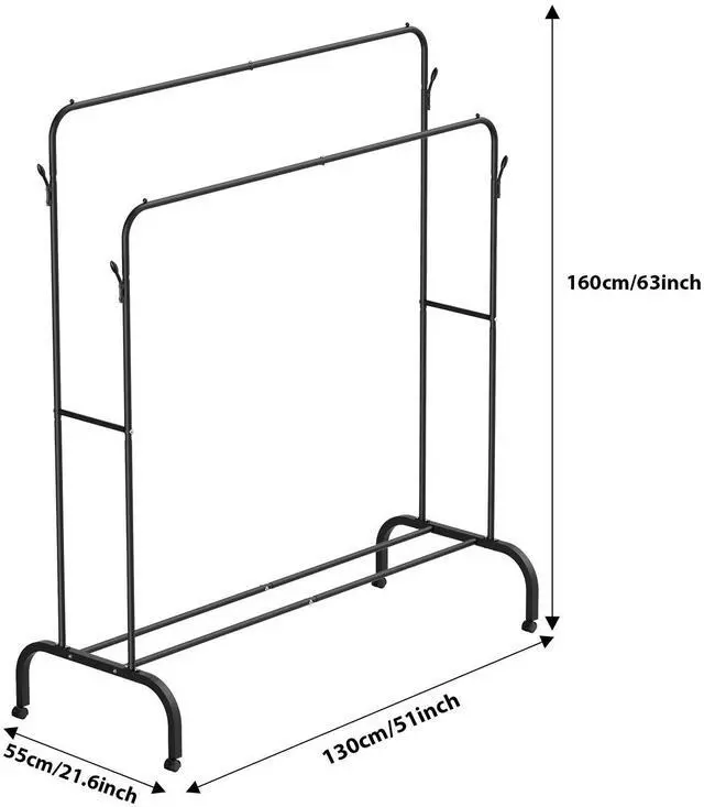 Alt view image 2 of 7 - SKYTREE Heavy-Duty Closet Organizer Durable Design with Two Tiered Hangers Suitable for Various Apparel Styles.(Length 51inch, Width 21.6inch, Height 63inch)