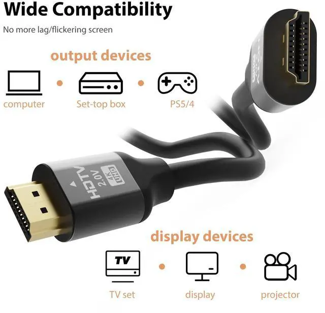 Alt view image 4 of 7 - 4K HDMI Cable 4ft/9ft High-Speed HDMI 2.0 Cord, 4K@60Hz, Braided Nylon, Gold-Plated Connectors, HDR, Ethernet, ARC, 3D, HDCP 2.2 Compatible with PS5/PS4/PS3, HDTV, Monitor, DVD, Streaming Devices