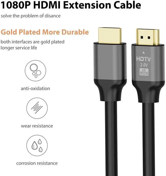 Alt view image 5 of 7 - 4K HDMI Cable 4ft/9ft High-Speed HDMI 2.0 Cord, 4K@60Hz, Braided Nylon, Gold-Plated Connectors, HDR, Ethernet, ARC, 3D, HDCP 2.2 Compatible with PS5/PS4/PS3, HDTV, Monitor, DVD, Streaming Devices