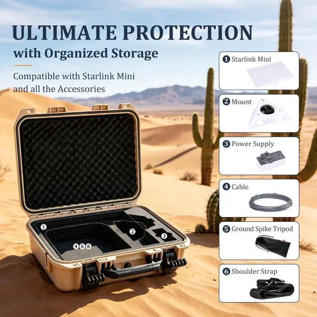 Alt view image 2 of 7 - Starlink Mini Travel Case Kit, Waterproof Hard Shell Carrying Case with Tripod & Ground Spike, Shockproof Storage Bag for Starlink Mini Dish Accessories, Camping RV Hiking Outdoor Gear