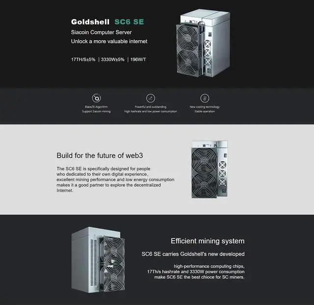 Alt view image 6 of 7 - Goldshell SC6 SE Miner Siacoin Miner Hashrate 17TH/S 3330W