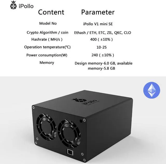 Alt view image 6 of 6 - New iPollo V1 Mini SE Plus Miner 400MH/s 240W Crypto ETH, ETC, ZIL, WiFi Version with PSU Ship on September 5th