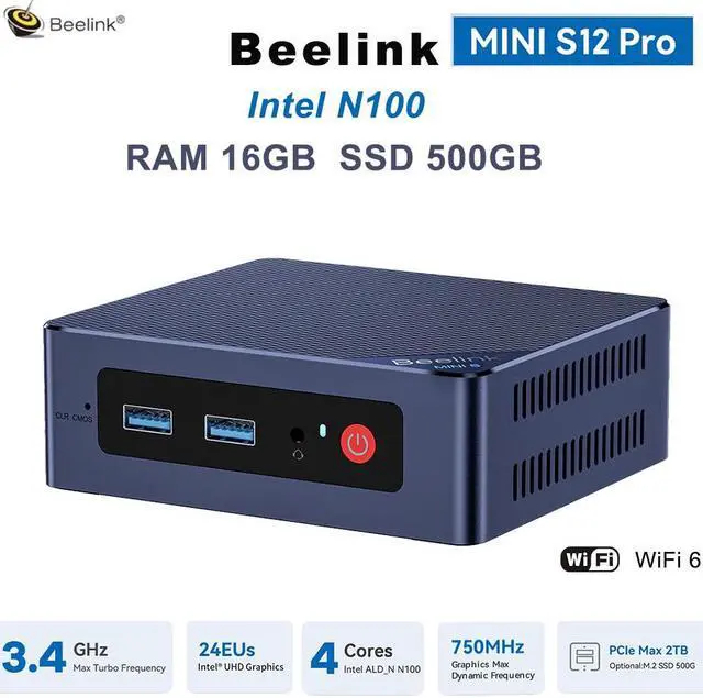 Main image of Beelink MINI S12 PRO N100 up to 3.4Ghz Mini PC RAM 16GB SSD 500GB DDR4 3200MHz Dual HDMI 4K 60HZ 4 Core WIndows 11 Official Desktop Computers