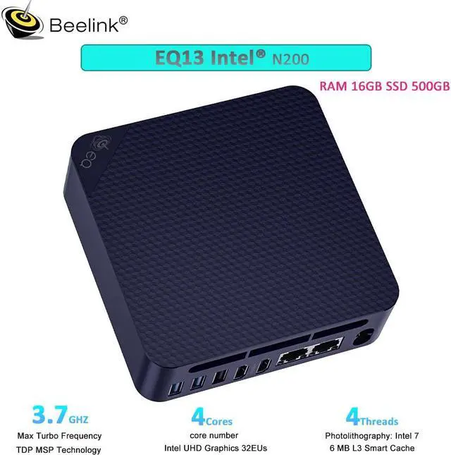 Main image of Beelink EQ13 Mini PC Intel N200 4C/4T Up to 3.7GHz 16GBRAM DDR4 500GB PCIE3.0 SSD Dual LAN WIFI6 Mini Computers Home Office
