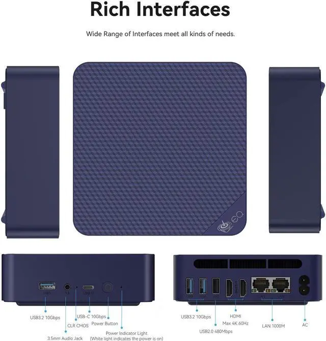 Alt view image 3 of 7 - Beelink EQ13 Mini PC Intel N200 4C/4T Up to 3.7GHz 16GBRAM DDR4 500GB PCIE3.0 SSD Dual LAN WIFI6 Mini Computers Home Office