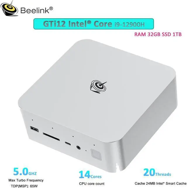 Main image of Beelink GTi12 Mini PC Intel Core i9 12900H 5.0GHz 14C/20T Mini Computer 32GB RAM DDR5 4800MHz SSD 1TB PCIe4.0 SSD Dual LAN Gaming Office PC