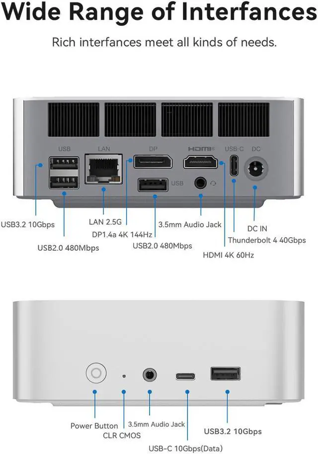 Alt view image 2 of 7 - Beelink SEi14 Intel Ultra 5 125H Up To 4.5GHz 14C/18T Desktop Computer 32GB DDR5 5600MHz 1TB PCIe4.0 SSD Support AI Windows11 Pro Gaming Mini PC