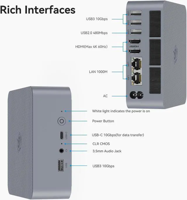 Alt view image 2 of 7 - Beelink EQi12 Mini PC Intel Core i3-1220P 10C/12T Up To 4.4GHz 24GB LPDDR5 RAM 500GBSSD WIFI6 BlueTooth5.2 Windows11 Mini Desktop Computer Dual LAN Home Office