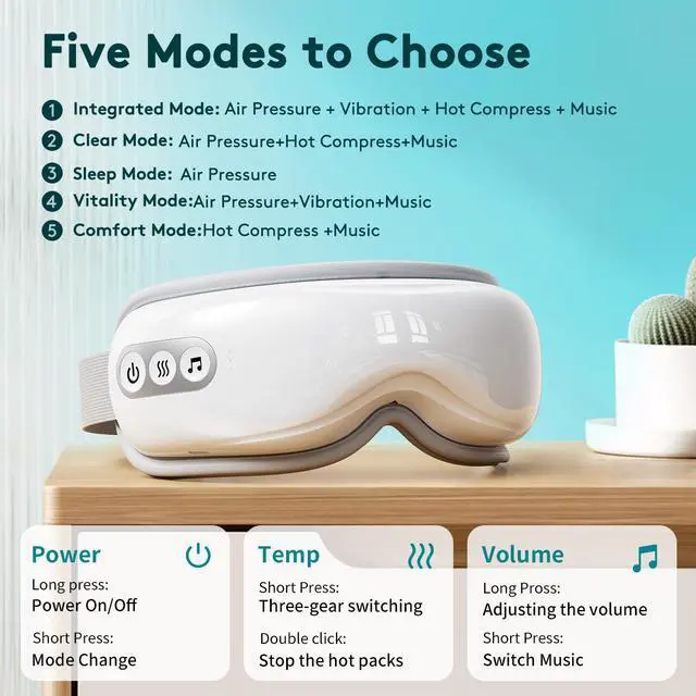 Alt view image 2 of 7 - Beelink E9 eye massager with bluetooth 1000mah adjustable hot pack gas pressure massage 180° folding Heated Eye Massager Vibrating for Eye Relax Care