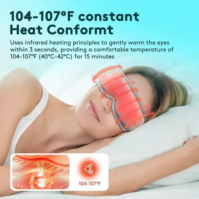 Alt view image 3 of 7 - Beelink E9 eye massager with bluetooth 1000mah adjustable hot pack gas pressure massage 180° folding Heated Eye Massager Vibrating for Eye Relax Care