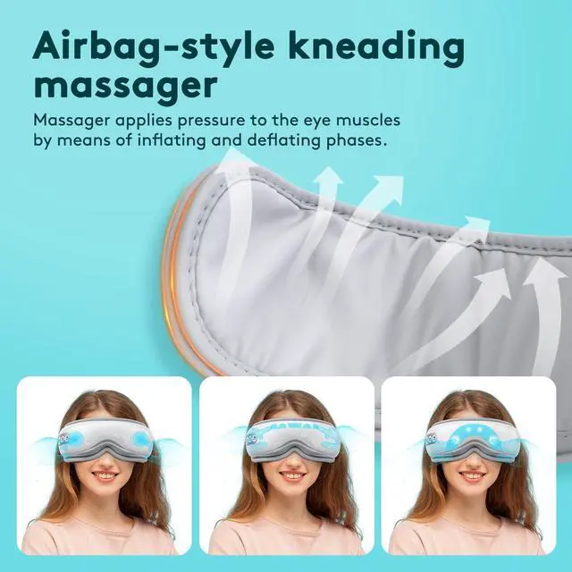 Alt view image 4 of 7 - Beelink E9 eye massager with bluetooth 1000mah adjustable hot pack gas pressure massage 180° folding Heated Eye Massager Vibrating for Eye Relax Care