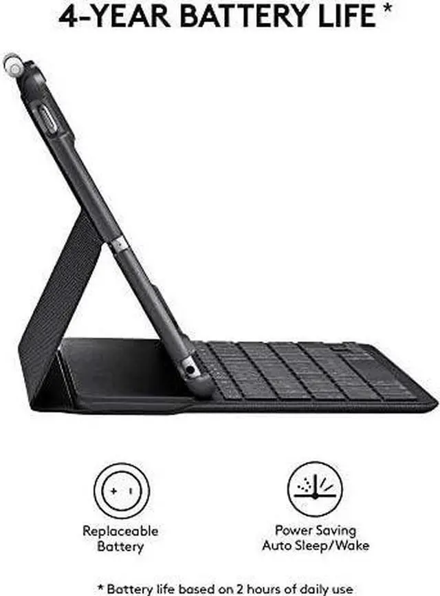 Alt view image 19 of 20 - Logitech 9.7" Slim Folio with Integrated Bluetooth Keyboard Case for Apple iPad 5th and 6th Gen 920-009017, Black