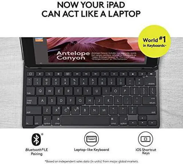 Alt view image 18 of 20 - Logitech 9.7" Slim Folio with Integrated Bluetooth Keyboard Case for Apple iPad 5th and 6th Gen 920-009017, Black